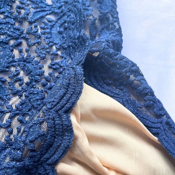 NWT JOIE NAVY GLITTER LACE SCALLOPED SLIT TRAIN EVENING GOWN - L - Picture 9 of 9